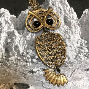 Sarah Coventry Vintage Tiered Gold Owl Necklace